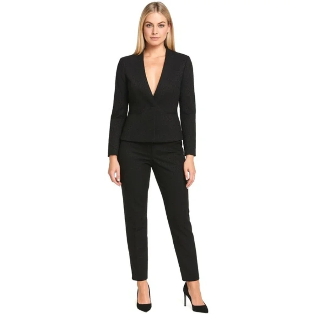 LOFT Marisa Black‎ Leopard Jacquard Slim Dress Pants 8 Party Chic Classic 92-02